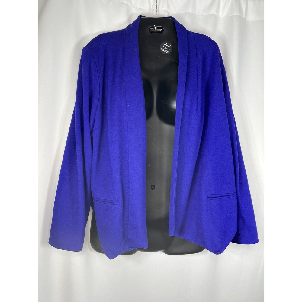 Blazer Womens Medium Blue Open Front Knit Shawl Collar Pockets Casual Jacket